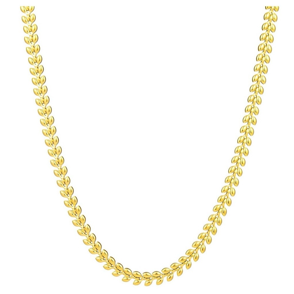 Gold 18K Womens Plated Leaves Necklace Stainless Steel‎ Hypoallergenic Gift Glam